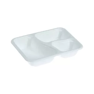 Barquette menu 3 comp bagasse blanche 227x178x43mm
